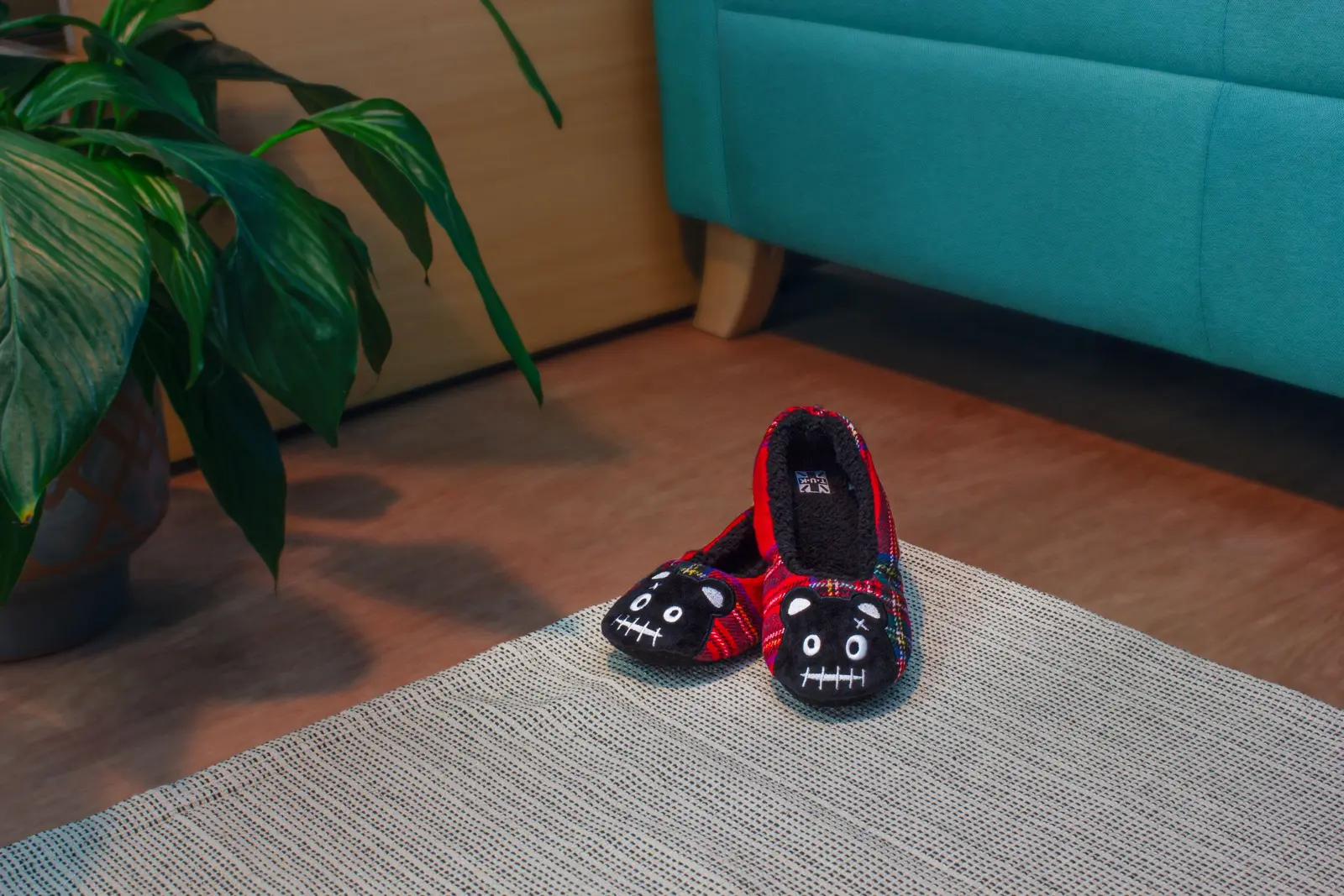 Red shoes in a styled interior