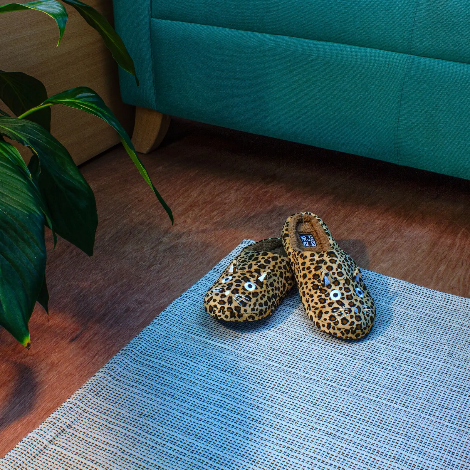Leopard-print footwear in a styled interior