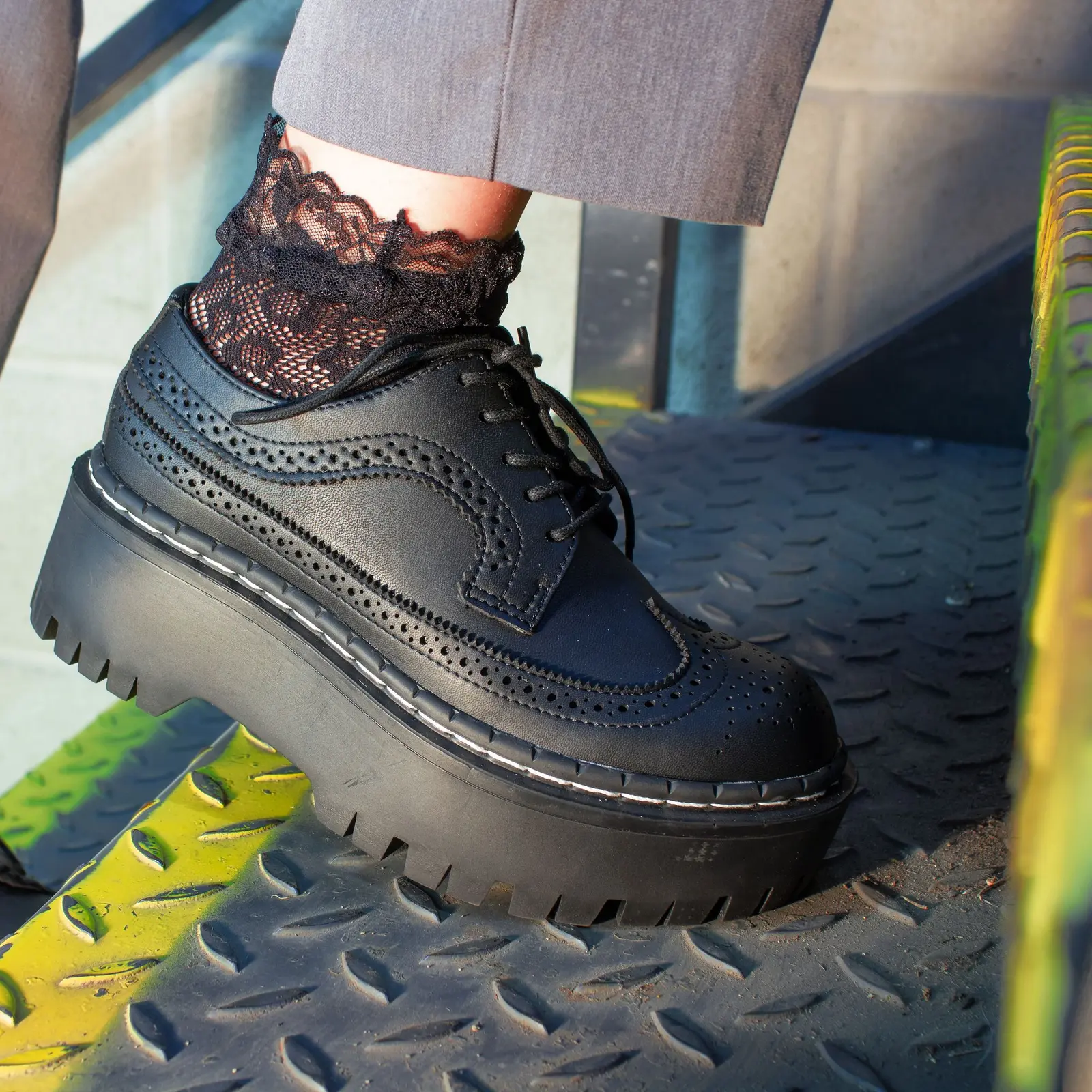 Black platform shoe lifestyle photograph