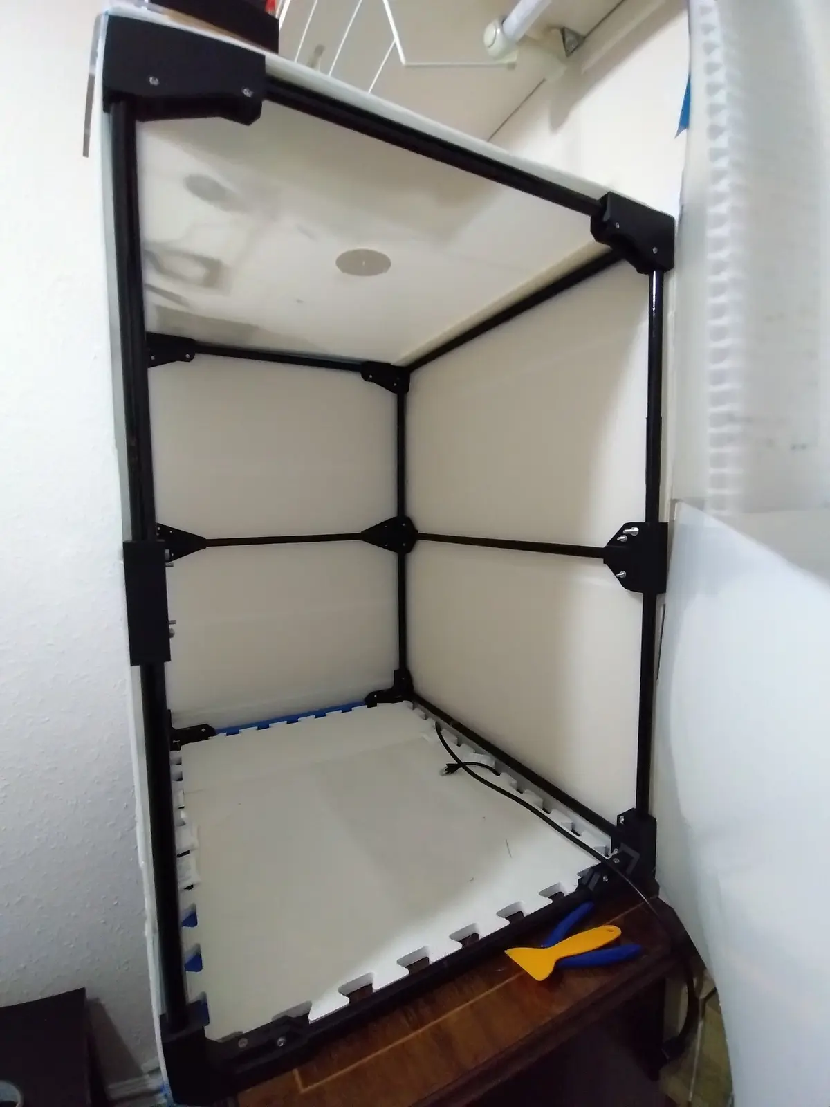 Completed printer enclosure with temporary cover
